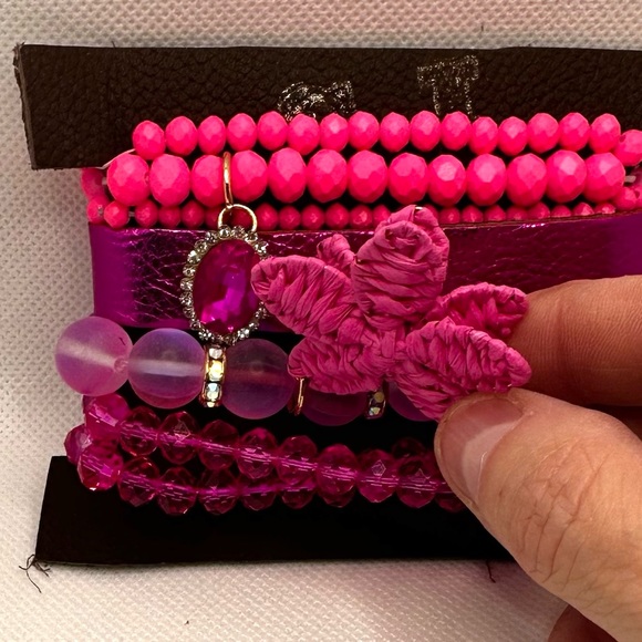 ⭐️NEW Sandra Ling Artisan Handmade Leather and Stretch bead Bracelet Set Stack - Picture 4 of 4